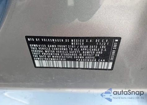 2021 Volkswagen Jetta 1.4T R-Line/1.4T S/1.4T Se from USA, damaged, VIN 3VWC57BU2MM097838